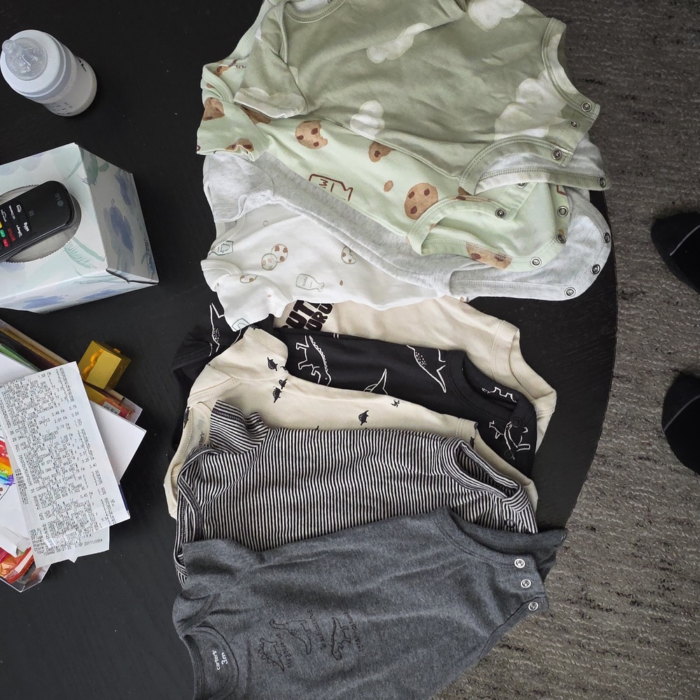 Carters 9 Baby Boy Bodysuit Cookies And milk and Dinosaur Onesie 3mon